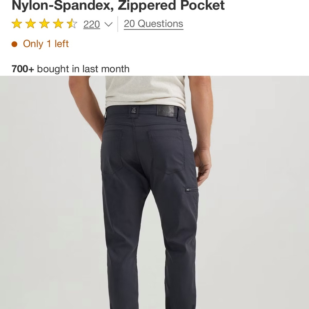 Wrangler Men's Cargo Pants - Dark Gray 34 X 30